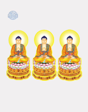 Bộ tranh Tam Thế Phật tọa sen chất liệu nhựa xốp