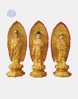 Bộ Tượng Tây Phương Tam Thánh Đứng Bằng Composite, Cao 80cm, Dát Vàng (Có lá đề)